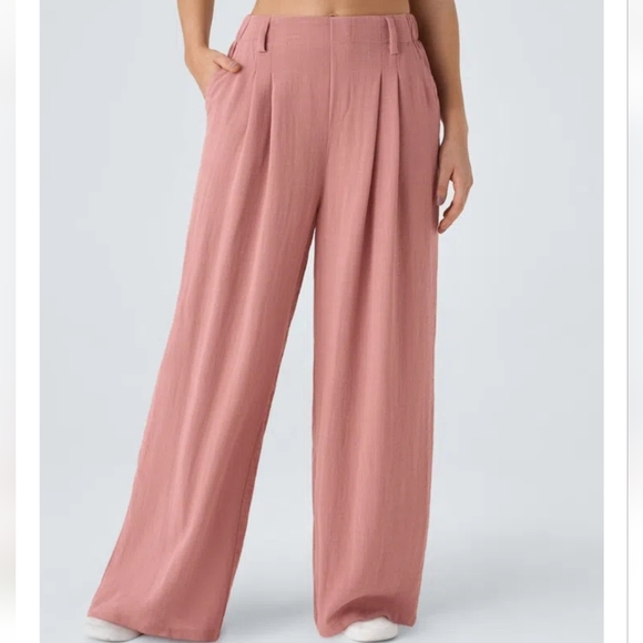 High Waisted Pocket Wide Leg Flowy Solid Palazzo Casual Linen-Feel Pants - Picture 4 of 12